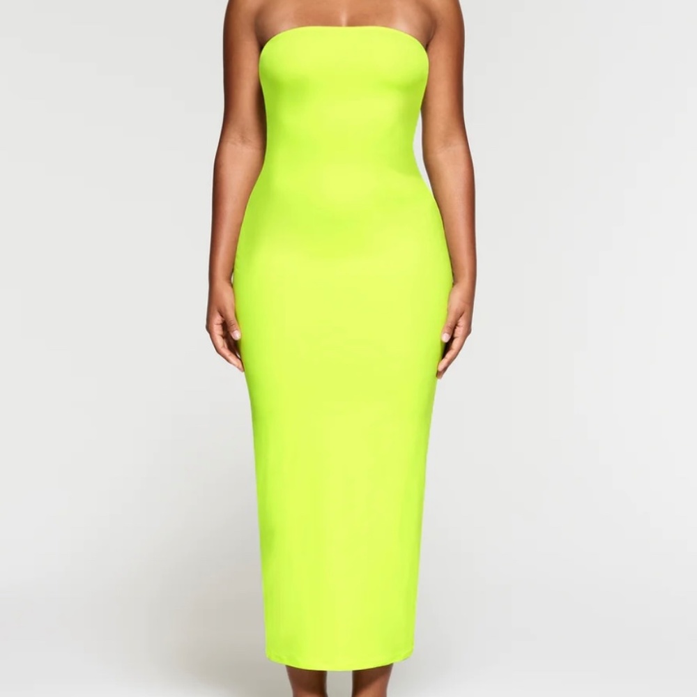 SKIMS Neon Lime Strapless Maxi Dress